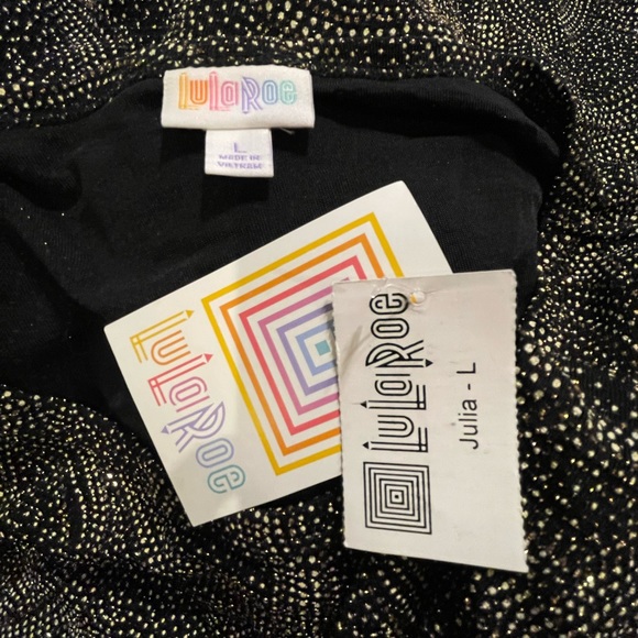 LuLaRoe Sparkly Gold Metallic, Black & White Julia Dress L FREE SHIP - Picture 4 of 5